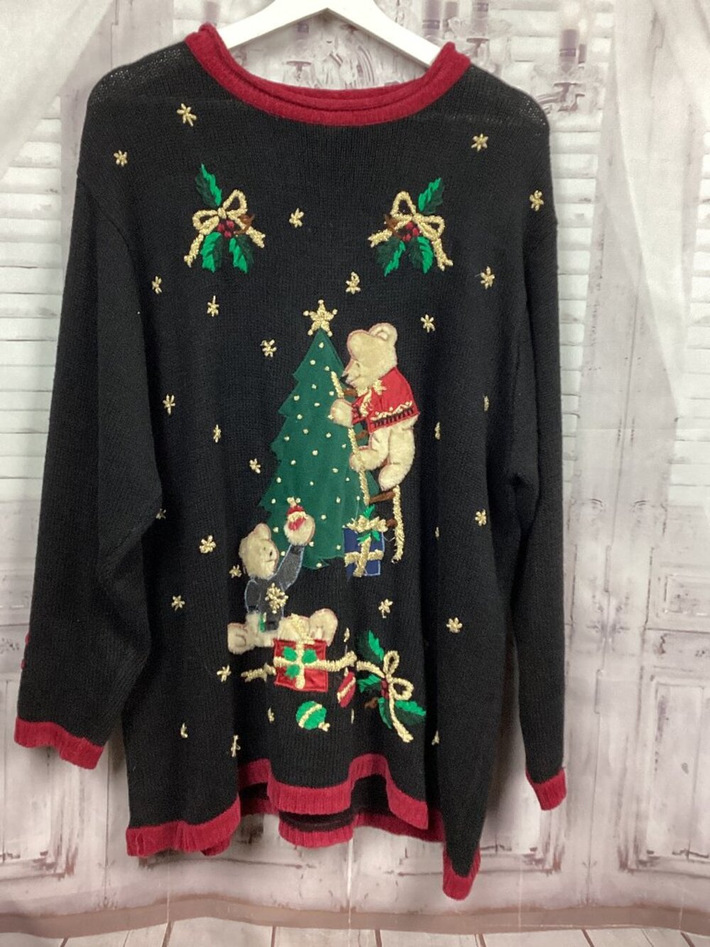 Vintage Victoria Jones Christmas Sweater Teddy Bears Tree 1X